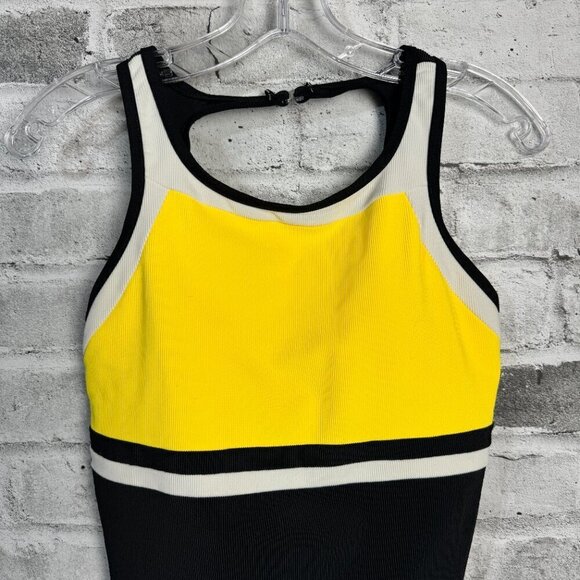 Vintage Black Yellow Colour Block High Square Neck One Piece Swimsuit - Picture 2 of 10